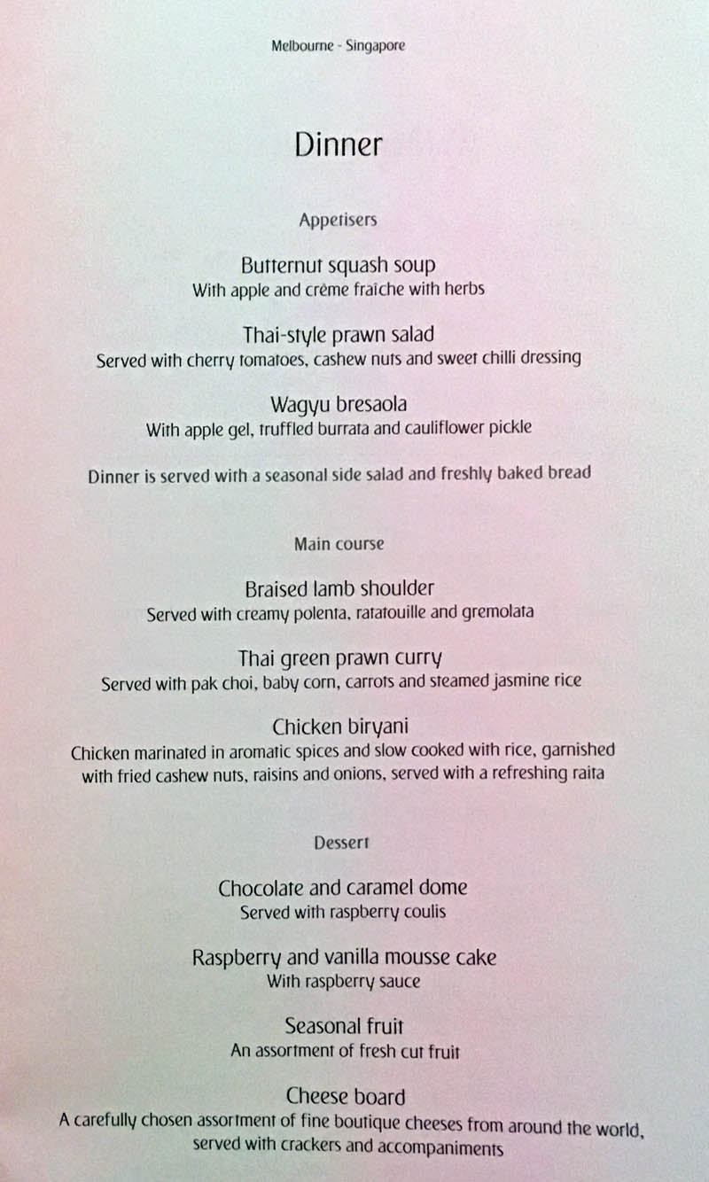 Dinner menu